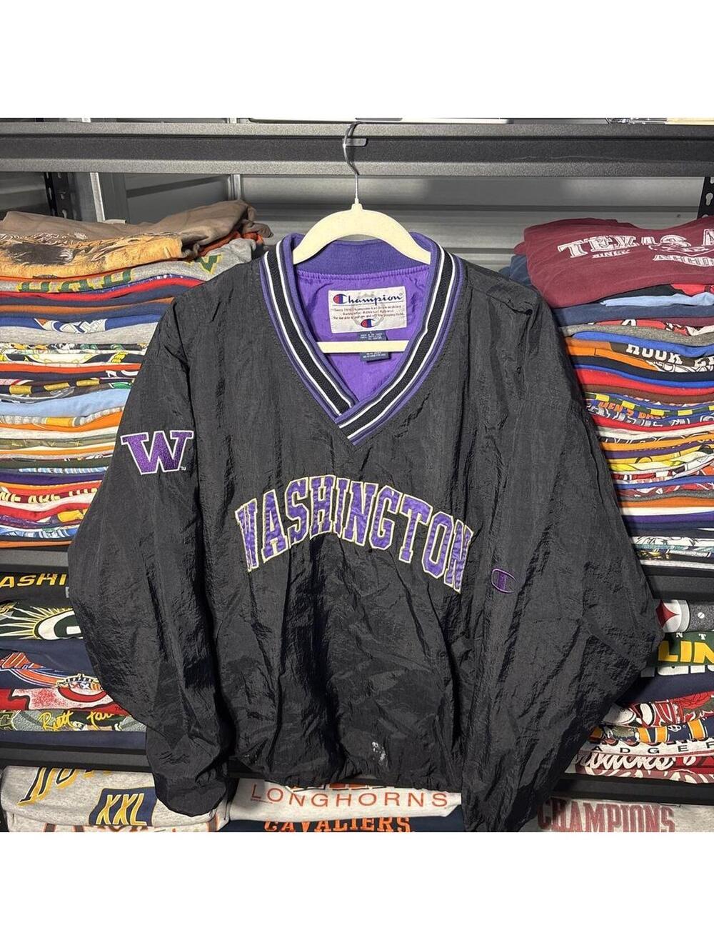 Vintage 90s Champion Washington Huskies Pullover Windbreaker Black L